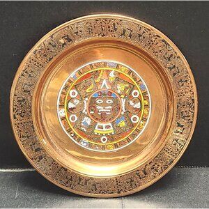 copper sun calendar, Copper stamped plate decoration - Aztec decoration